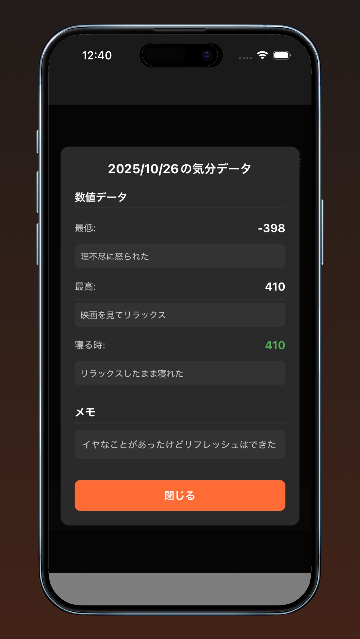 気分データ詳細画面